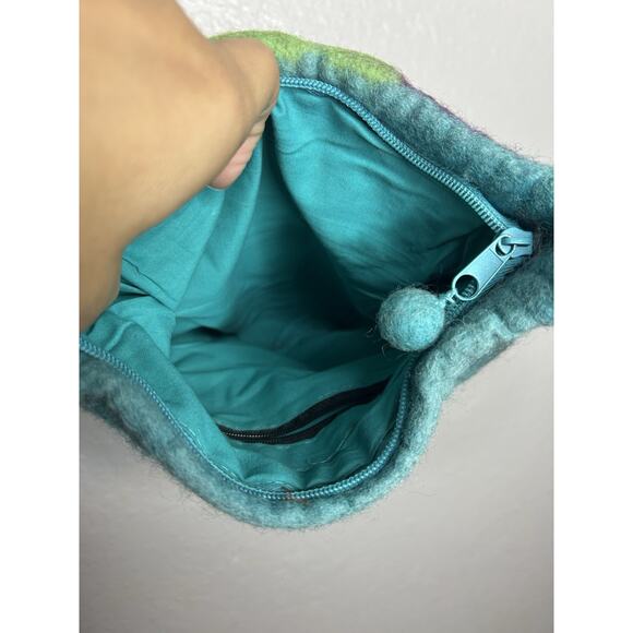 Colorful Geometric Hand Felted Wool Handbag Funky Artsy Hippie - Picture 8 of 10